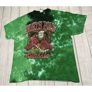 47' Vintage Tubular North Pole Classic Santa Clause Hockey Shirt Green 2XL Rare